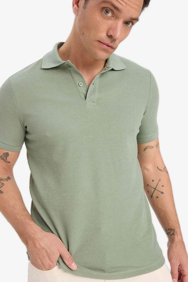 Regular Fit Polo Yaka Kısa Kollu Dokulu Waffle Tişört D7652ax25sp - 4