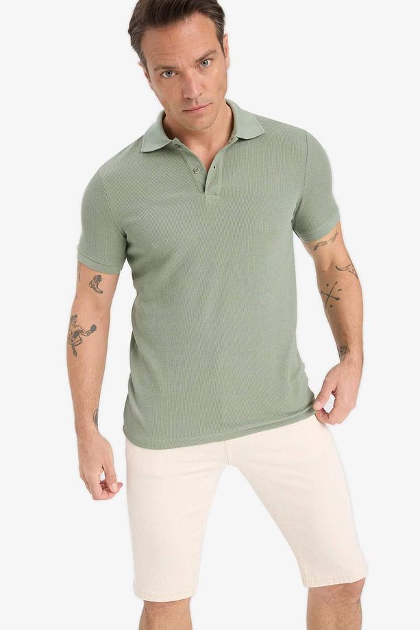 Regular Fit Polo Yaka Kısa Kollu Dokulu Waffle Tişört D7652ax25sp - 6