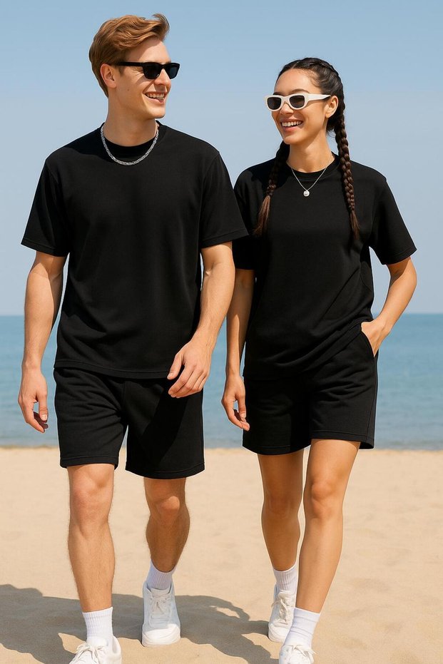 Unisex Oversize Two Thread Cotton Summer Shorts Set.Single