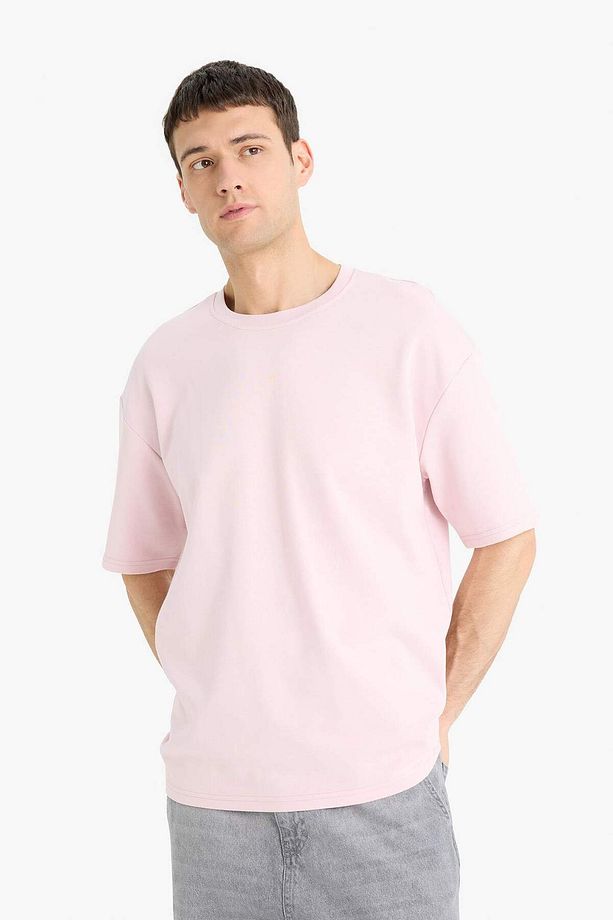 Oversize Geniş Kalıp Bisiklet Yaka Basic Düz Kısa Kollu Tişört E9798AX25SP - 3