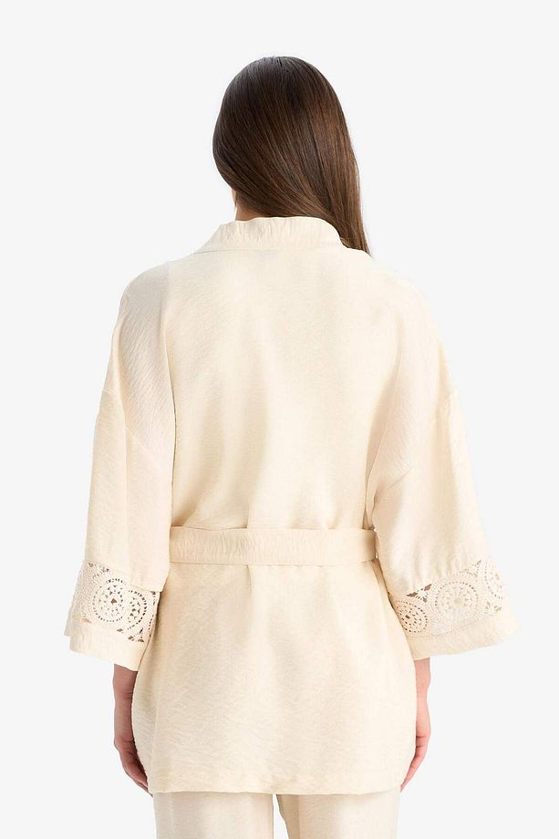 Regular Fit Uzun Kollu Kuşaklı Kimono F0986ax25sm - 8