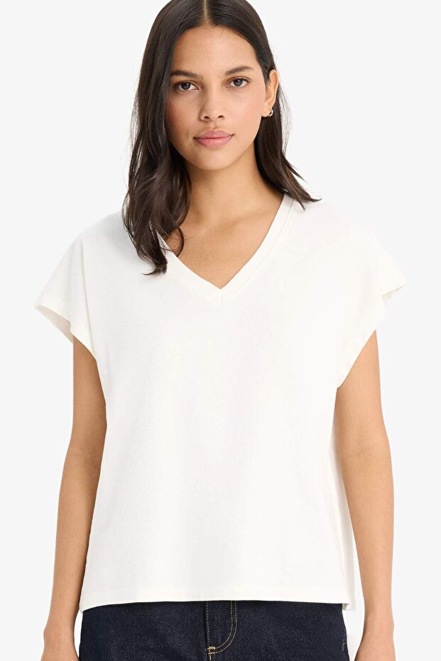 Regular Fit V Yaka Basic Düz Premium Kolsuz Tişört E5486AX25SP - 1