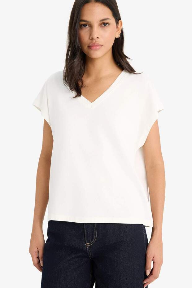 Regular Fit V Yaka Basic Düz Premium Kolsuz Tişört E5486AX25SP - 3