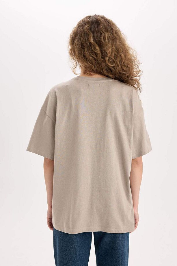 Oversize Geniş Kalıp Bisiklet Yaka Basic Düz Kısa Kollu Tişört V4136AZ25SM - 5