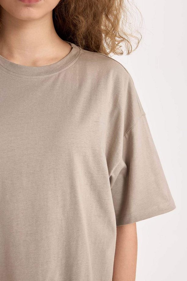 Oversize Geniş Kalıp Bisiklet Yaka Basic Düz Kısa Kollu Tişört V4136AZ25SM - 4