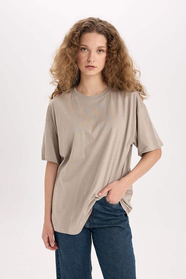 Oversize Geniş Kalıp Bisiklet Yaka Basic Düz Kısa Kollu Tişört V4136AZ25SM - 3
