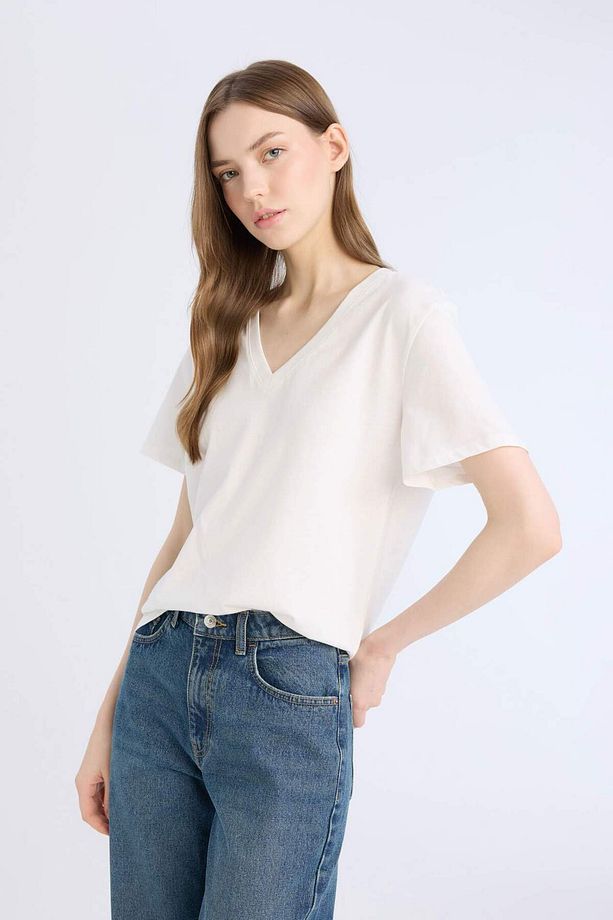Regular Fit V Yaka Basic Düz Kısa Kollu Tişört D9593AX25SM - 4