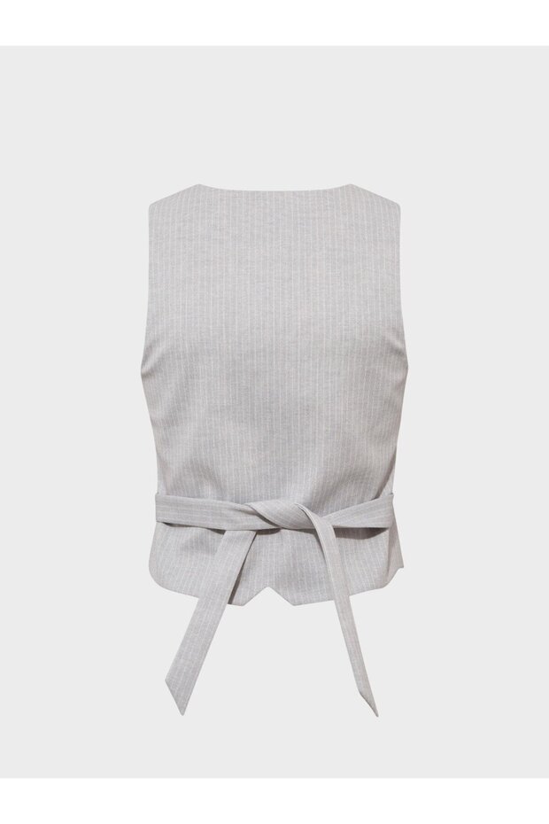 Double Breasted Buttoned Vest - Gray Striped - 2