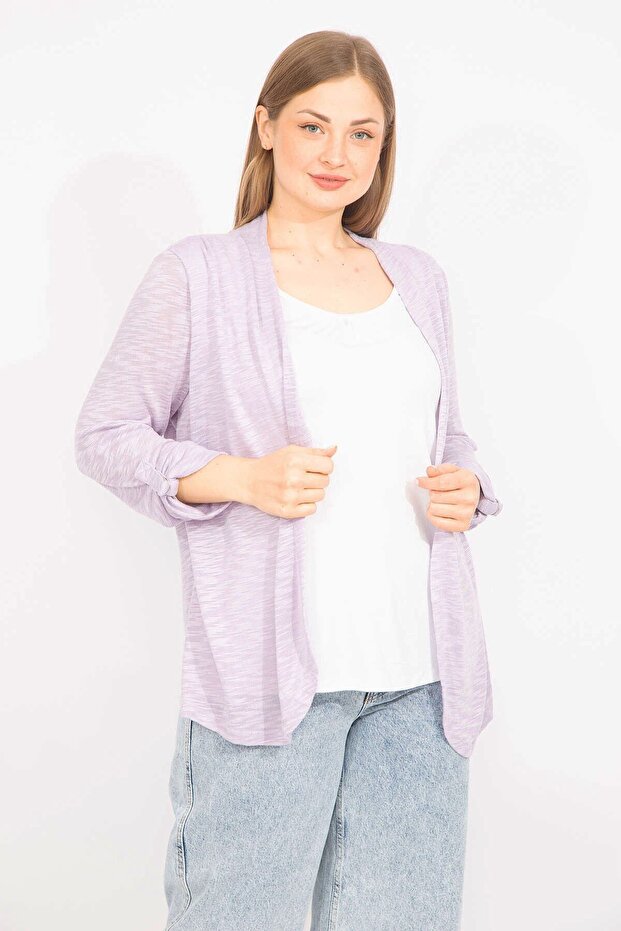 Women's Lilac Plus Size Double Look One Piece Sleeve Detailed Blouse 65n35575