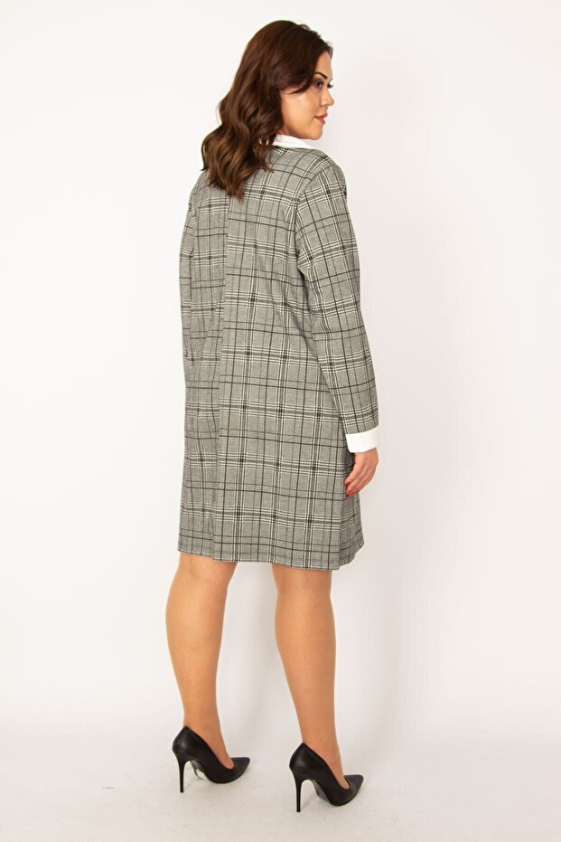 فستان نسائي منقوش بياقة أطفال باللون الرمادي مقاس كبير 65n33564 - 6