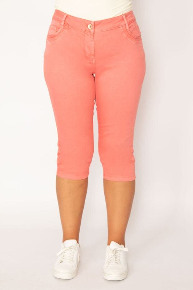Women's Large Size Dusty Rose Lycra 5 Pocket Denim Capri 65n34116
