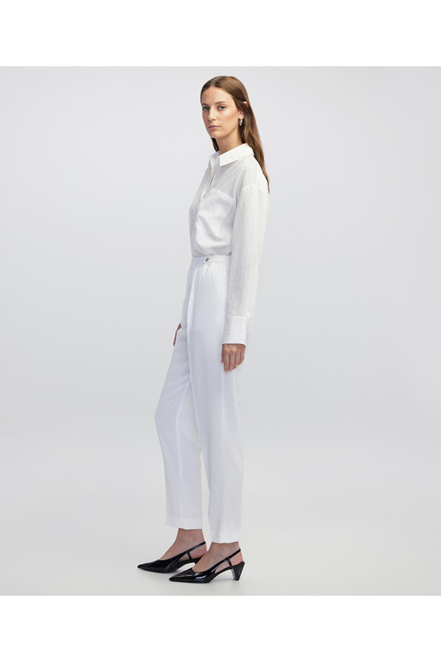 Elastik bel düğmeli pantolon - 2