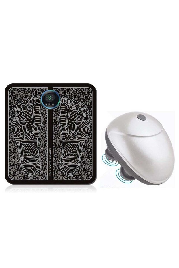 Set of Electric Leg Foot Muscle Stimulator Massager Mat EMS Foot Massager + Electric Scalp Massager
