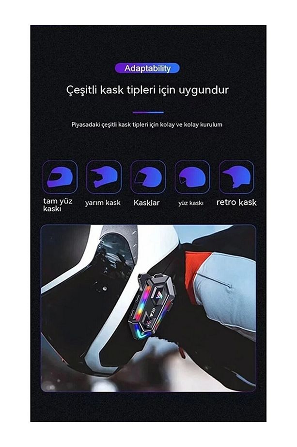 Y20 Motor Kurye Kask Kulaklık Rgb Modlu Bluetooth Motosiklet Kulaklık 5.3 Bluetooth Interkom - 2