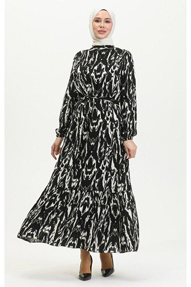 Mermer Desenli Tesettür Elbise - 1