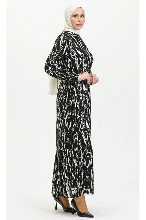 Mermer Desenli Tesettür Elbise - 3