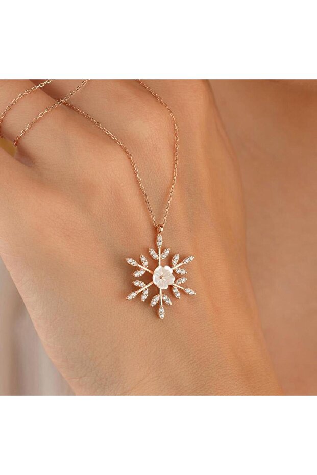 Manolya Çiçeği Kar Tanesi Gümüş Kolye - 1