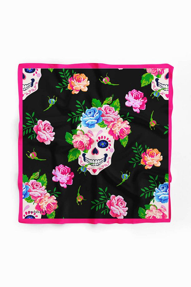 B25 Kurukafa Desenli Çiçekli Bandana - 2