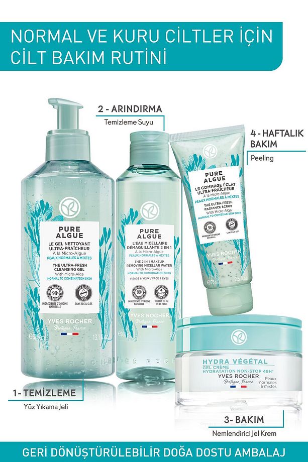 Normal ve Kuru Cilt, Antioksidan, Prebiyotik Micellar Makyaj Temizleme Suyu-Pure Algue-200ml - 7