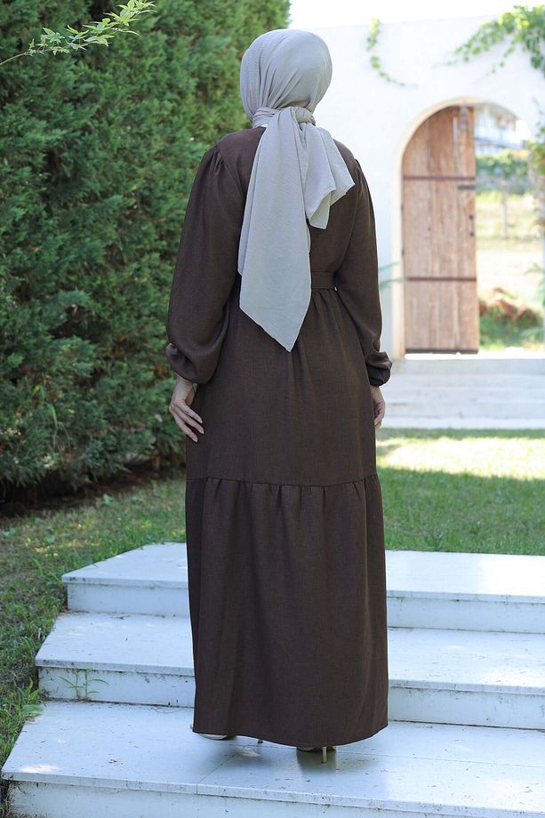 Katlı Elbise Kahve - 26624 - 6