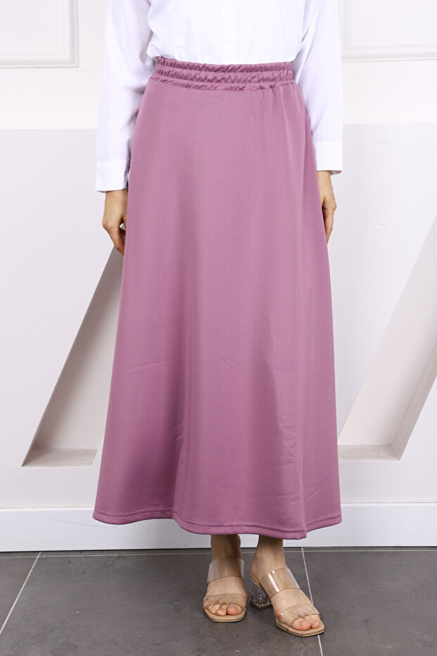 Gül Kurusu Bel Lastikli Scuba Puf Etek - 3