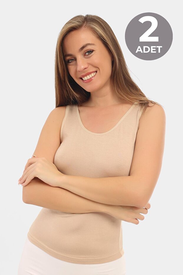 2-Pack Women's Bamboo Invisible Tank Top with Thick Straps in Skin Color