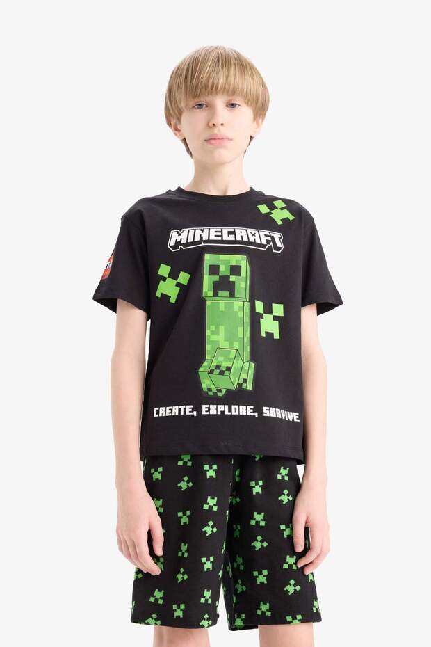Erkek Çocuk Minecraft Pijama Takımı Kısa Kollu Üst Beli Lastikli Şort E0335A825SM - 3