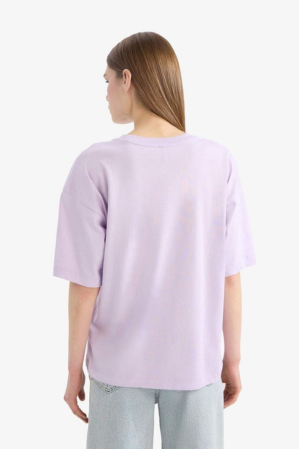 Oversize Geniş Kalıp Bisiklet Yaka Basic Düz Penye Kısa Kollu Tişört C0099AX25SP - 5