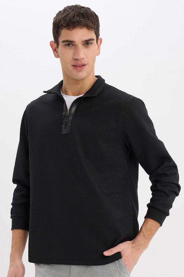 Regular Fit Dik Yaka Yarım Fermuarlı Basic Düz Sweatshirt D7226AX25SP - 1