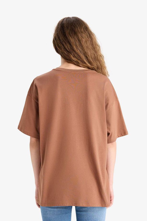 Oversize Geniş Kalıp Bisiklet Yaka Basic Düz Kısa Kollu Tişört D9615AX25SM - 6