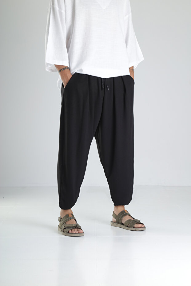 Men's Black Pleated Half-Shalwar Trousers Coc1987