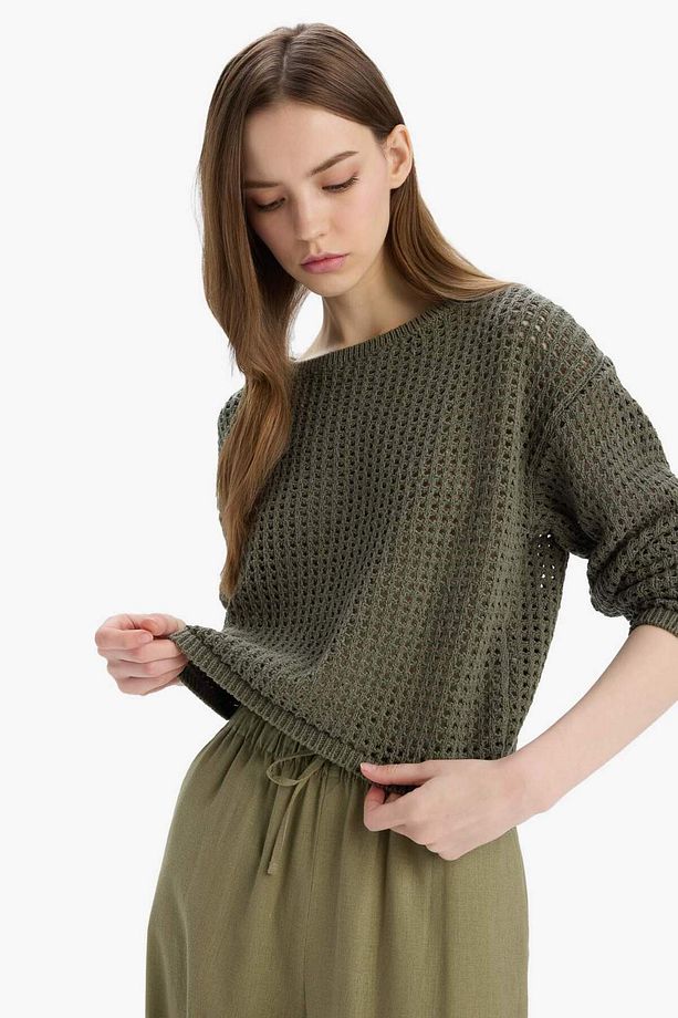 Regular Fit Bisiklet Yaka Kroşe Triko Kazak T4513AZ25SP - 4