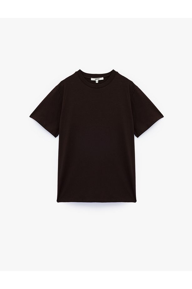 Kısa Kollu Bisiklet Yaka Pamuklu Basic Oversize Tişört - 3