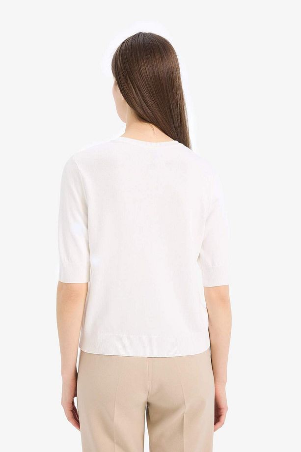 Regular Fit Bisiklet Yaka Basic Düz Kısa Kollu Triko Kazak D6272AX25SM - 6