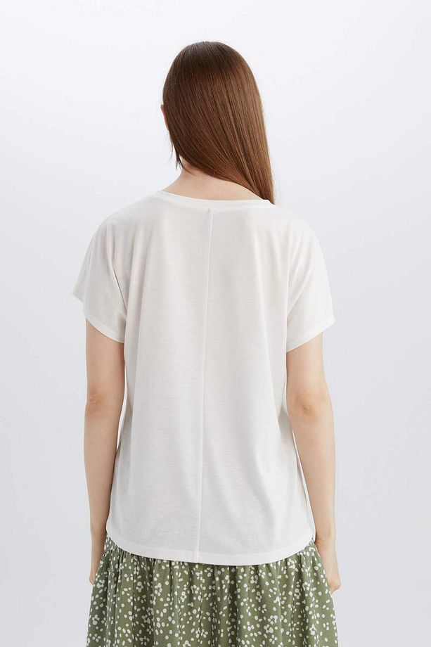 Regular Fit Bisiklet Yaka Çiçekli Kısa Kollu Tişört E1162AX25SM - 5