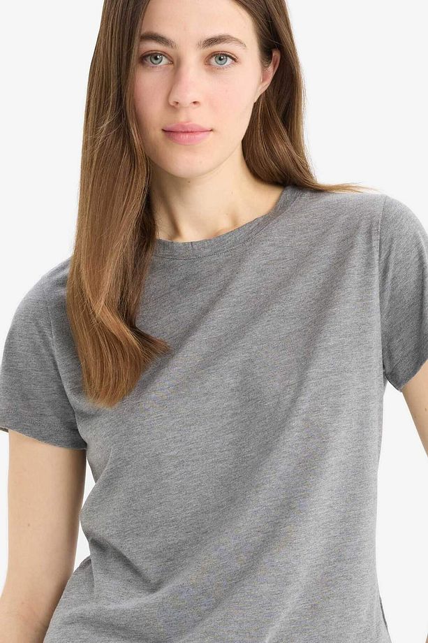 Regular Fit Bisiklet Yaka Basic Düz Kısa Kollu Tişört W7299AZ25SP - 1