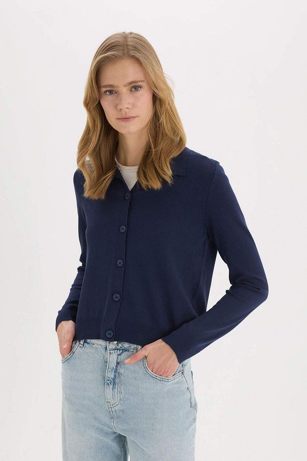 Regular Fit Polo Yaka Basic Düz Triko Hırka E7142AX25SP - 4