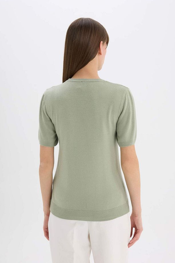 Regular Fit Basic Düz Bisiklet Yaka Kısa Kollu Triko Kazak E6810AX25SP - 6
