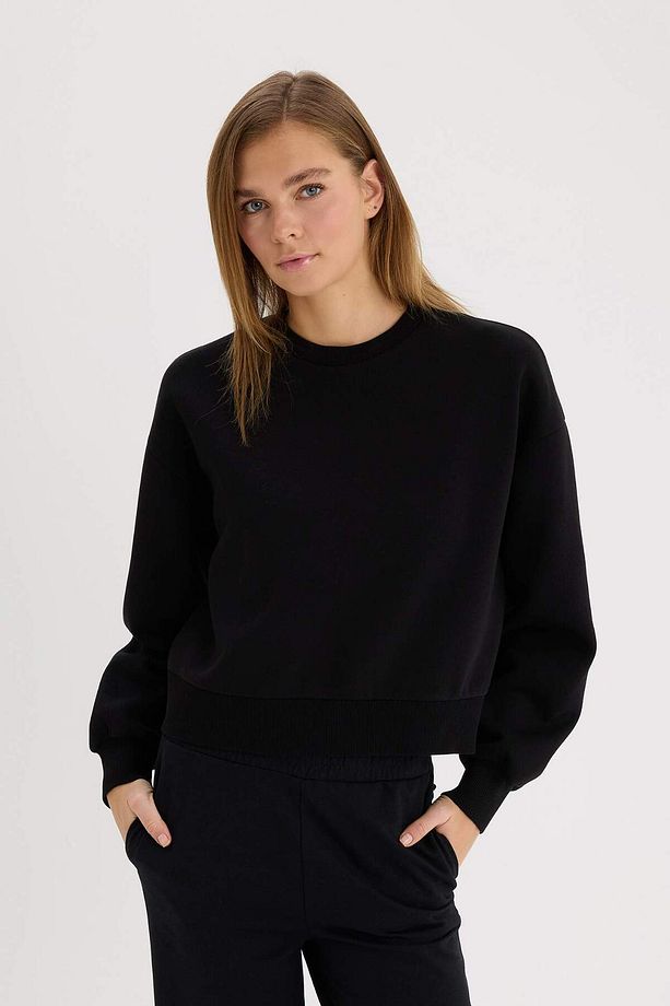 Boxy Fit Bisiklet Yaka Basic Düz Kalın Sweatshirt E4732AX25SP - 1