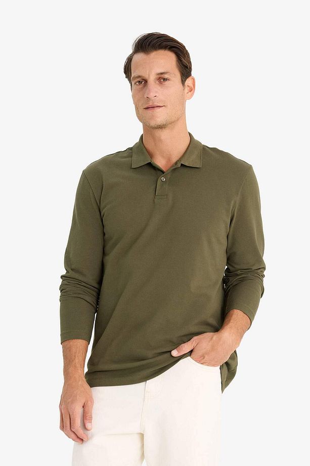 %100 Pamuk New Regular Fit Polo Yaka Basic Düz Uzun Kollu Dokulu Pike Tişört D7530AX25SP - 3