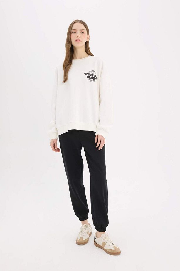 Oversize Geniş Kalıp Bisiklet Yaka Sırt Baskılı Kalın Sweatshirt E4934AX25SP - 5