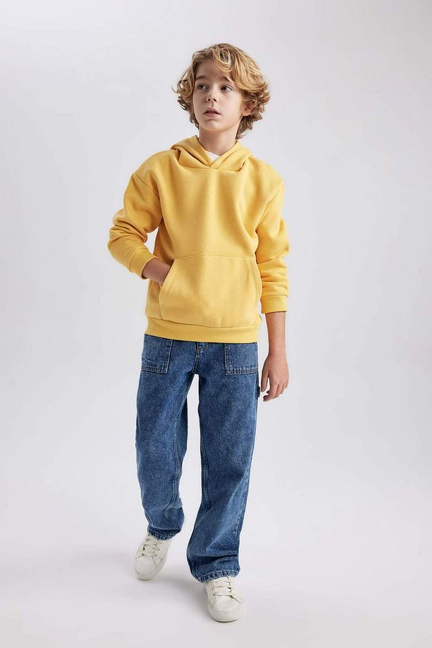 Erkek Çocuk Basic Düz Kapüşonlu Sweatshirt B7773A8NS - 2