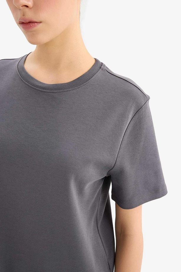 Regular Fit Bisiklet Yaka Basic Düz Kalın Kısa Kollu Tişört D7579AX25SP - 5