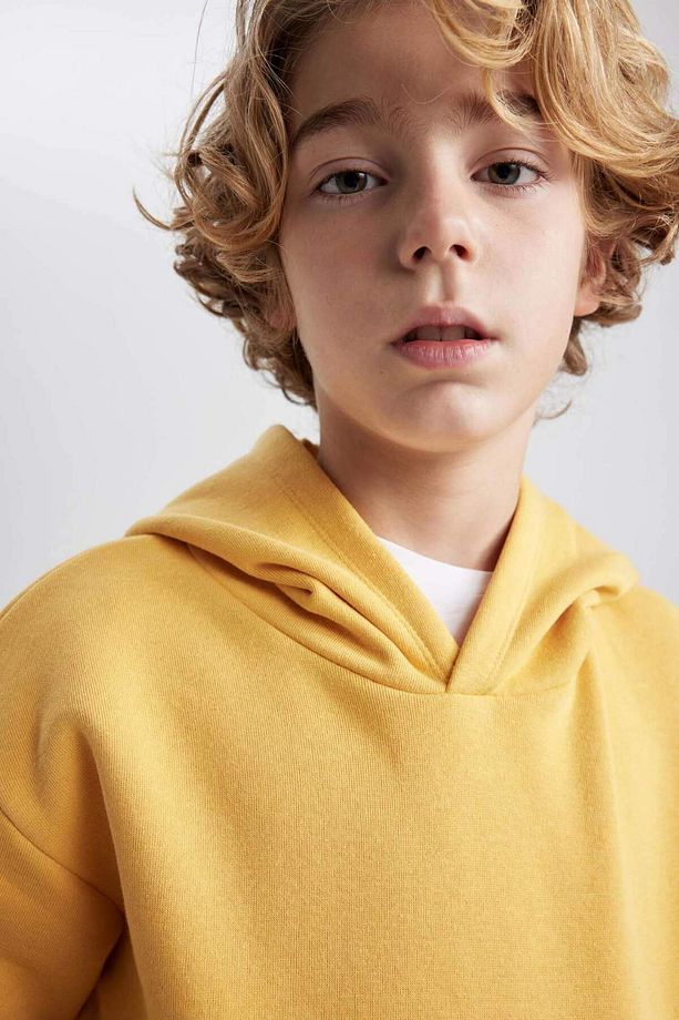 Erkek Çocuk Basic Düz Kapüşonlu Sweatshirt B7773A8NS - 4