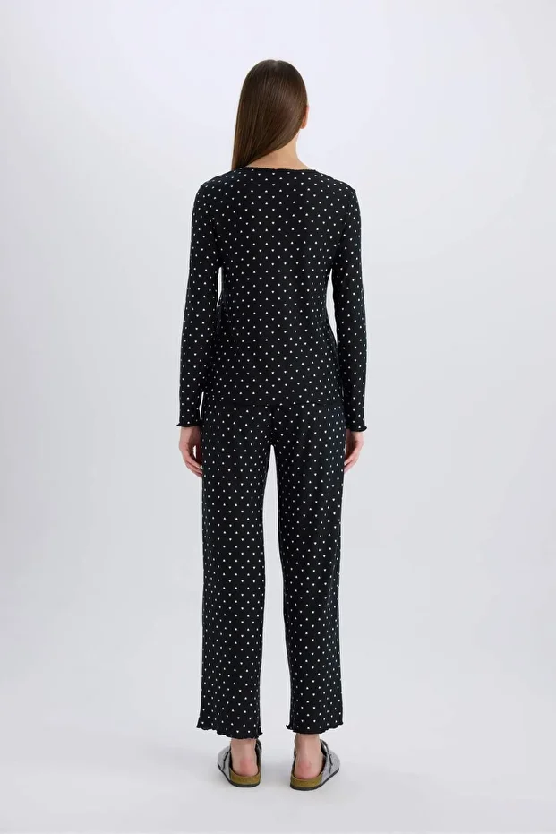 Pijama Takımı Softshell Uzun Kollu Üst Beli Lastikli Uzun Alt-Fall in Love D8453AX25SP - 7