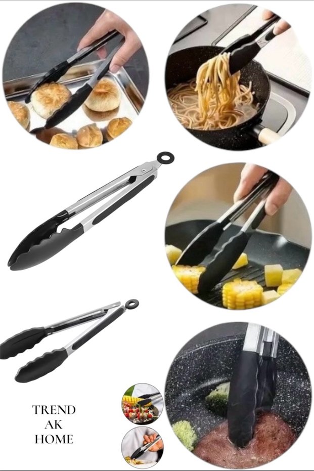 Stainless Steel Adjustable Smart Tongs with Silicone Tips for Barbecue, Air Fryer, Baking Frying