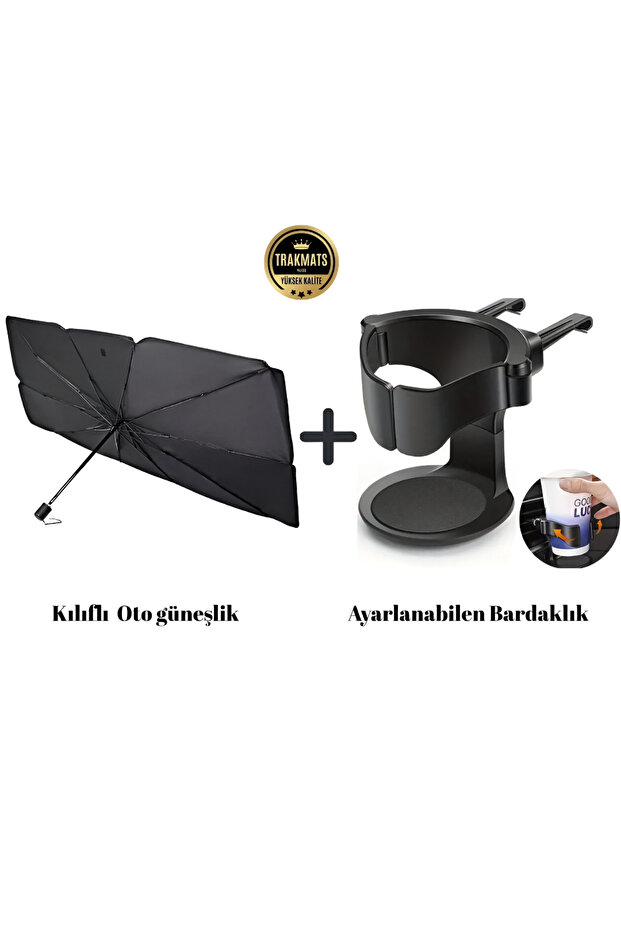Windshield Umbrella Sunshade and Cup Holder Compatible with Honda Accent All Vehicles - 1