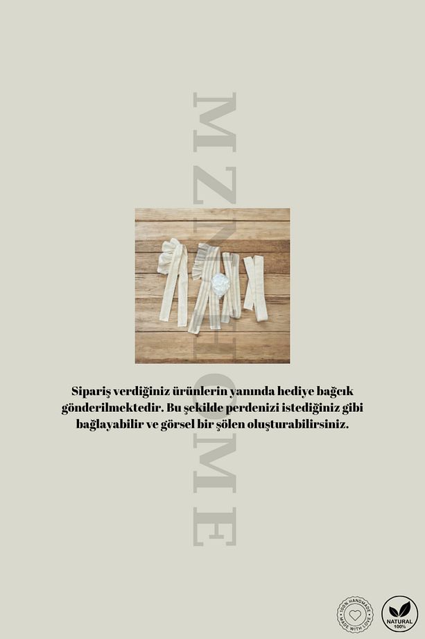 Etekucu Fırfırlı RUSTİK BORU Bej Vintage Keten Perde - Bağcık Hediyeli - (EN X BOY) - 4