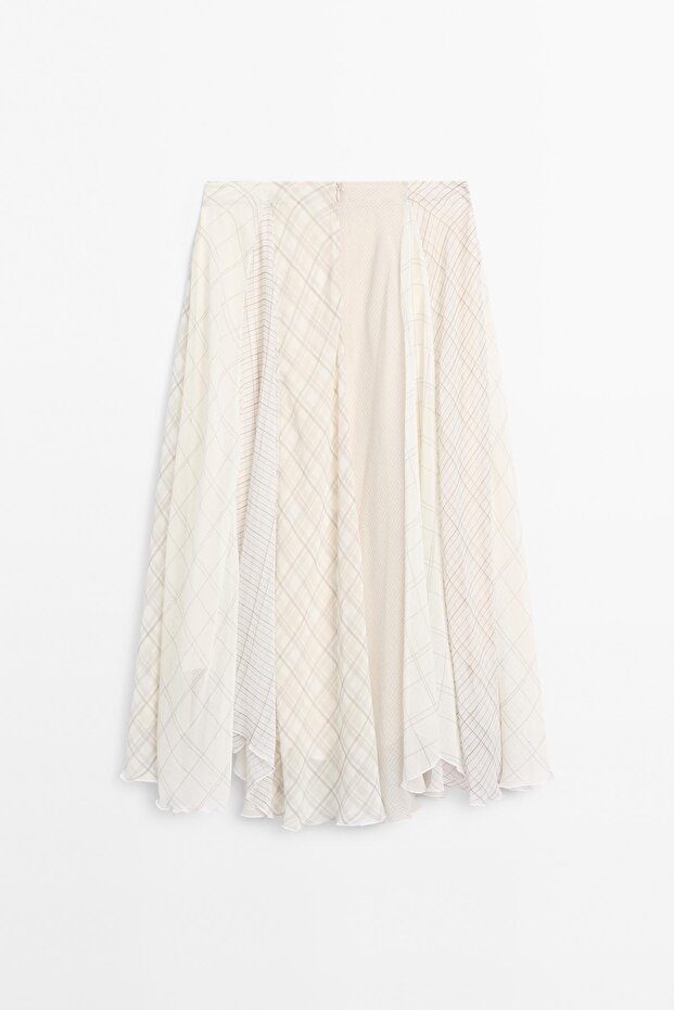 Asimetrik kareli midi etek - 8