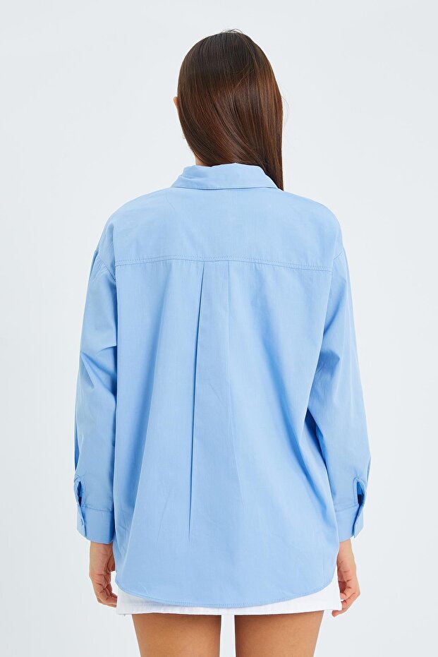 4618 Kadın Arkası Robalı Basic Gömlek Bebe Mavi - 6